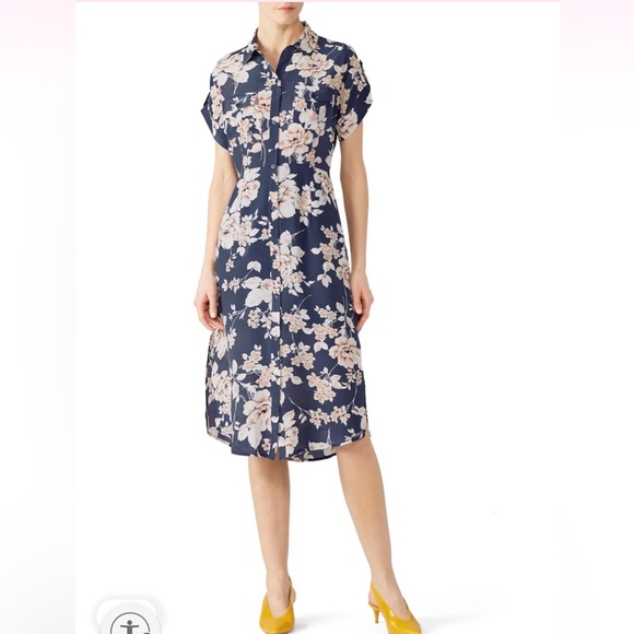 YUMI KIM Signature Silk Shirt Dress Women’s Blue‎ Floral Short Sleeve Midi Sz L - Picture 1 of 16
